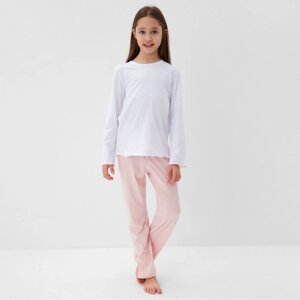 Пижама для девочки (кофта и брюки) MINAKU, цвет белый/розовый, рост 110 см