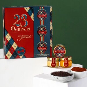 Подарочный набор "Блестящих успехов", чай 50 г., кофе 30 г., крем-мёд со вкусом хлопка и аплельсина 30 г.,