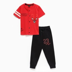 Комплект для мальчика (футболка/брюки), цвет красный, рост 98см