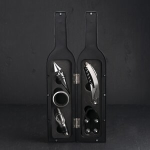 Набор для вина "Бутылка", 5 предметов: пробка, кольцо, каплеуловитель, штопор, нож для срезания фольги