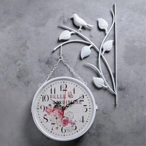 Часы настенные двойные, серия: Садовые, "Птичка на ветке", белые, d=23 см