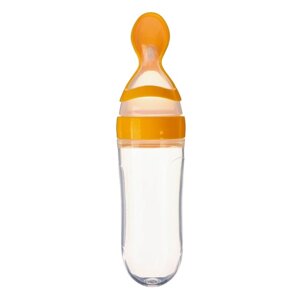 Бутылочка для кормления силиконовая с ложкой "Наш малыш", 90 мл, от 4 мес., цвета МИКС