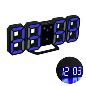 Часы-будильник электронные "Цифры", цифры синие, с термометром, черные, 23х9.5х3 см