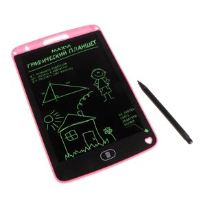 Графический планшет для рисования и заметок LCD Maxvi MGT-01, 8.5”, угол 160°, CR2016, розовы