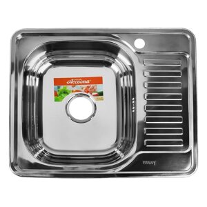 Мойка кухонная Accoona AB4858-L, накладная, левая, толщина 0.6 мм, 580х480х165 мм, глянец