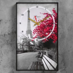 Часы настенные, серия: Город, "Цветущее дерево в Париже", 57х35х4 см, микс