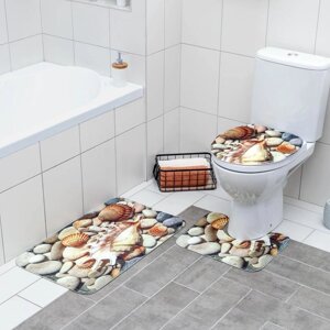 Набор ковриков для ванны и туалета "Ракушки", 3 шт: 3745, 3745, 4575 см