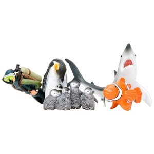 Набор фигурок: акула, рыба-клоун, пингвин и пингвинята, дайвер, 5 предметов