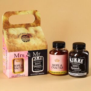 Подарочный набор "Mrs & Mr", чай чёрный с имбирём 50 г., кофе молотый, вкус: нуга, 100 г.