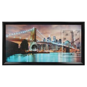 Часы-картина настенные, серия: Город, "Бруклинский мост", 50х100 см, микс