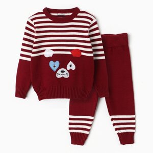 Комлпект вязанный детский (джемпер, брюки), цвет бордовый, рост 74 см