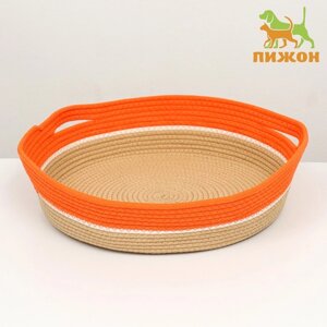 Экологичный лежак для животных (хлобчатобумажный), 50 х 50 х 12 см, вес до 25 кг, оранжевый