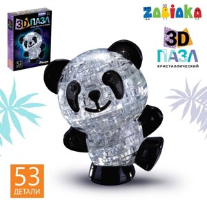 Пазл 3D кристаллический "Панда", 53 детали, световой эффект, работает от батареек, цвета МИКС