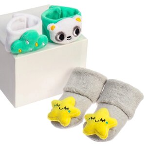 Подарочный набор: развивающие браслетики+носочки погремушки "Панда"