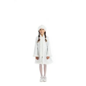 Детский карнавальный костюм "Снегурочка", парча белая, шуба, шапка, р. 34, рост 134 см