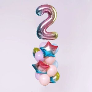 Букет из шаров "День рождение - нежность. 2 года", фольга, латекс, набор 7 шт