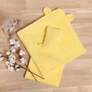 Набор для купания Крошка Я (полотенце-уголок 85*852см, полотенце 40*55см, рукавица) св-желтый