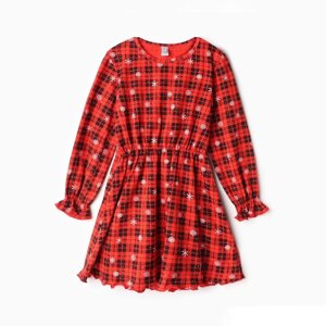 Платье для девочки, цвет красный/клетка, рост 128 см