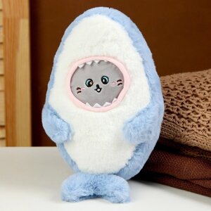 Мягкая игрушка "Кот" в костюме акулы, 25 см, цвет голубой