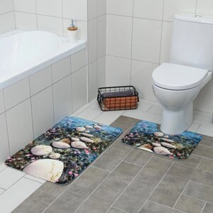 Набор ковриков для ванны и туалета Доляна "Галька", 2 шт 7950, 5039 см