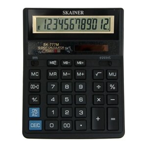 Калькулятор настольный большой SKAINER SK-777M, 12 разрядов, двойное питание, двойная память, 157x200x32 мм, черный