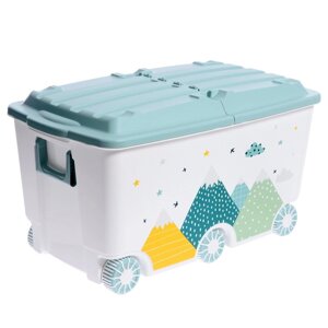 Ящик для игрушек на колесах "Горы", с декором, 685 395 385 мм, цвет светло-голубой