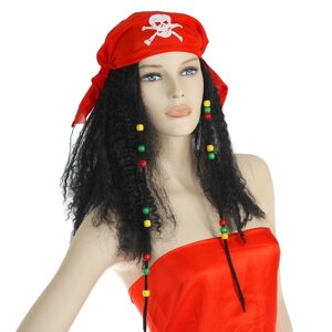 Карнавальный парик "Пиратка в бандане", с косичками, 120 г, цвет чёрный