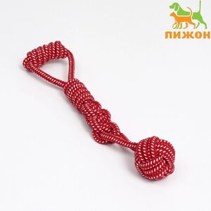 Игрушка канатная плетеная с ручкой, до 38 см, до 180 г, шар 7 см, красная