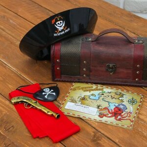 Карнавальный костюм "Настоящий пират", шляпа, пояс, наглазник, карта, мушкет