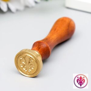 Печать для сургуча с деревянной ручкой "Геральдическая лилия с цветами" 9х2,5х2,5 см