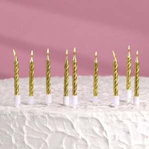 Набор свечи в торт "Спираль", 200шт, 7 см, золотой металлик