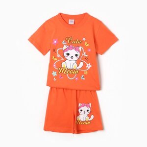 Комплект (футболка, шорты) для девочки, цвет оранжевый, рост 86 см