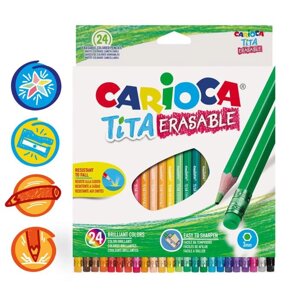 Карандаши пластиковые 24цв Carioca Tita Erasable 3.0 с ласт, шестигр, к/к 42938/24