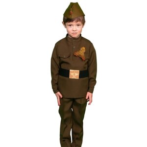Карнавальный костюм "Солдатик", гимнастёрка, ремень, брюки, пилотка, р. S, рост 116-122 см