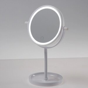 Зеркало LuazON KZ-04, подсветка, настольное, 19.5 13 29.5 см, 4хААА, сенсорная кнопка