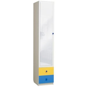 Шкаф с ящиками и зеркалом "Радуга", 400 490 2100 мм, цвет белый/жёлтый/синий