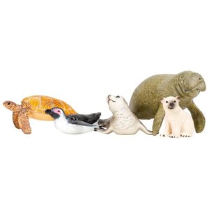 Набор фигурок: ламантин, морская черепаха, тюлень, пингвин, белый медвежонок, 5 предметов