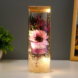 Ночник колба "Букет с розовым цветком" LED от батареек LR1130 8х8х23 см