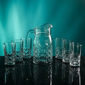 Набор кувшин с шестью стаканами из стекла, кувшин 2 л, стаканы 300 мл, Иран