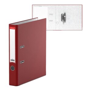 Папка-регистратор А4, 50мм "Бизнес", собранный, бордовый, пластиковый карман, металлический кант, картон 2мм,