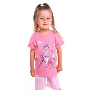 Пижама (футболка/шорты) для девочки, цвет пудра, рост 80см