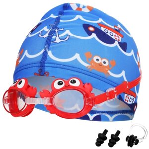Набор для плавания "Морское приключение", шапка, очки, беруши 2 шт, зажим для носа