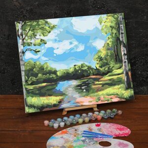 Картина по номерам на холсте с подрамником "Лесной ручей" 40х50 см