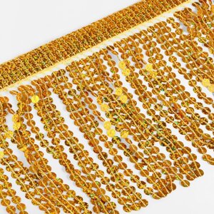 Тесьма с пайетками "Бахрома", с голографией, d = 6 мм, 17 см, 4,5 0,5 м, цвет золотой