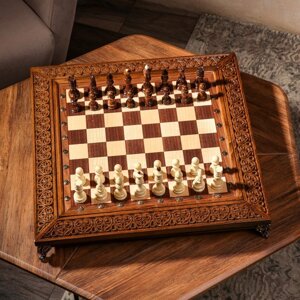 Шахматы ручной работы "Гроссмейстер" глубокая резка, на ножках, 55х55 см, Армения