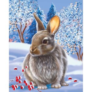 Картина по номерам на холсте с подрамником "Кролик на снегу" 40х50 см