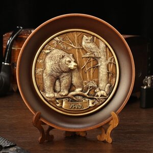 Тарелка сувенирная "Медведь, сова и белка", керамика, гипс, d=16 см