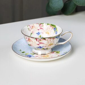 Чайная пара "Чайная роза", чашка 200 мл, блюдце 13,5 см, цвет голубой