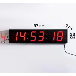 Часы настенные электронные секундомер, таймер, с пультом, от сети, 97х18х23 см. красные цифры 518267