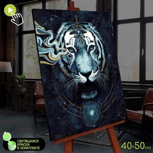 Картина по номерам со светящейся краской 40х50 "Тигр на чёрном фоне" (9 цветов) FHR0585